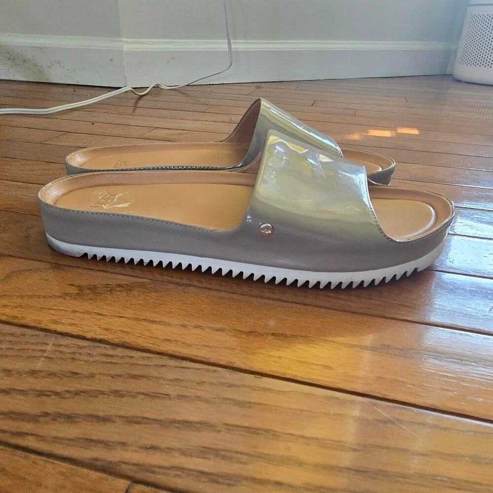 ugg womens patent leather gray slides sandals 7.5